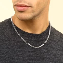 Sterling Silver 4.7mm Box Chain Necklace Diamond Cut Thick