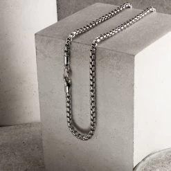 Sterling Silver 3.7mm Rounded Box Chain Necklace Thick