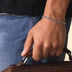 Sterling Silver 3.9mm Round Byzantine Bracelet -Fashion Accessories Store sterling silver byzantine bracelet male model far view tchbr byzr39 0423 2000q6