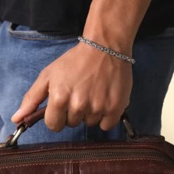 Sterling Silver 4.8mm Round Byzantine Bracelet -Fashion Accessories Store sterling silver byzantine bracelet male model far view tchbr byzr48 0423 2000q6