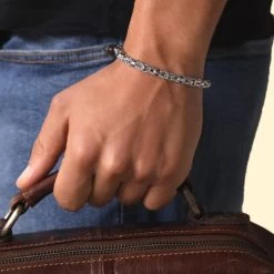 Sterling Silver 5.7mm Round Byzantine Bracelet -Fashion Accessories Store sterling silver byzantine bracelet male model far view tchbr byzr57 0423 2000q6