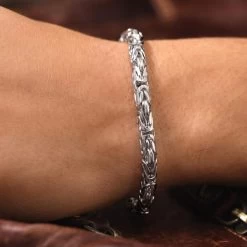 Sterling Silver 5.7mm Round Byzantine Bracelet -Fashion Accessories Store sterling silver byzantine bracelet male model near view tchbr byzr57 0423 2000q6
