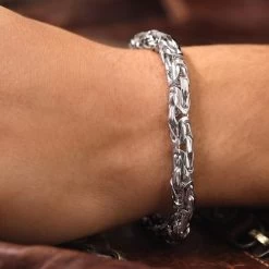 Sterling Silver 6.8mm Round Byzantine Bracelet -Fashion Accessories Store sterling silver byzantine bracelet male model near view tchbr byzr68 0423 2000q6 1