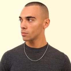 Sterling Silver 4.8mm Round Byzantine Chain Necklace -Fashion Accessories Store sterling silver byzantine chain male model far view tchbyzr48 0423 2000q6