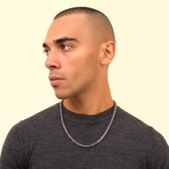 Sterling Silver 5.7mm Round Byzantine Chain Necklace -Fashion Accessories Store sterling silver byzantine chain male model far view tchbyzr57 0423 2000q6