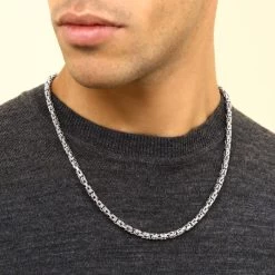 Sterling Silver 4.8mm Round Byzantine Chain Necklace -Fashion Accessories Store sterling silver byzantine chain male model near view tchbyzr48 0423crt 2000q6