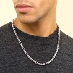 Sterling Silver 5.7mm Round Byzantine Chain Necklace -Fashion Accessories Store sterling silver byzantine chain male model near view tchbyzr57 0423crt 2000q6