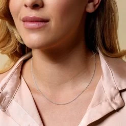 Sterling Silver 1.5mm Cable Trace Chain Necklace -Fashion Accessories Store sterling silver cable trace chain necklace female model close view tchtr15 2000q6