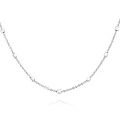 Sterling Silver 1.2mm Cable Chain Bobble Necklace With Cube Beads -Fashion Accessories Store sterling silver chain 1.2mm cable chain with cube beads hanging