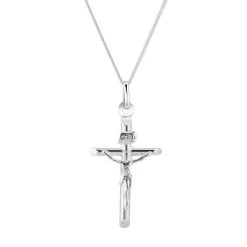 Sterling Silver Small Cross Crucifix Necklace With Curb Chain -Fashion Accessories Store sterling silver cross necklace chain crstc26 cu12 far