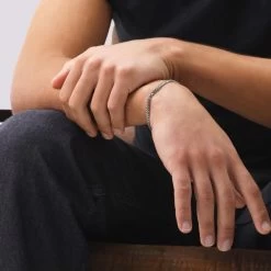 Sterling Silver 4.2mm Diamond Cut Cuban Bracelet -Fashion Accessories Store sterling silver cuban bracelet male model close view tchbrcbn42 2000q6