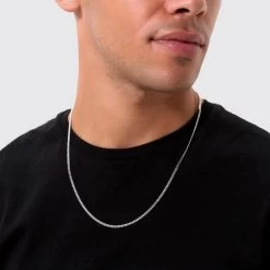 Sterling Silver 2.7mm Diamond Cut Cuban Chain Necklace -Fashion Accessories Store sterling silver cuban bracelet male model close view tchcbn27 2000q6