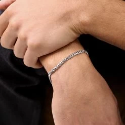 Sterling Silver 4.2mm Diamond Cut Cuban Bracelet -Fashion Accessories Store sterling silver cuban bracelet male model far view tchbrcbn42 2000q6