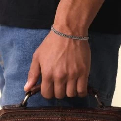 Sterling Silver 4.9mm Diamond Cut Cuban Bracelet -Fashion Accessories Store sterling silver cuban bracelet male model far view tchbrcbn49 0423 2000q6