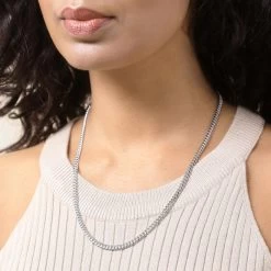 Sterling Silver 4.2mm Diamond Cut Cuban Chain Necklace -Fashion Accessories Store sterling silver cuban chain female model near vw tchcbn42 2000q6