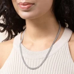 Sterling Silver 4.9mm Diamond Cut Cuban Chain Necklace -Fashion Accessories Store sterling silver cuban chain female model near vw tchcbn49 2000q6