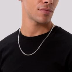 Sterling Silver 4.2mm Diamond Cut Cuban Chain Necklace -Fashion Accessories Store sterling silver cuban chain male model close view tchcbn42 2000q6