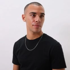 Sterling Silver 2.7mm Diamond Cut Cuban Chain Necklace -Fashion Accessories Store sterling silver cuban chain male model far view tchcbn27 2000q6