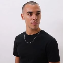 Sterling Silver 4.2mm Diamond Cut Cuban Chain Necklace -Fashion Accessories Store sterling silver cuban chain male model far view tchcbn42 2000q6 1