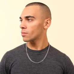 Sterling Silver 7mm Diamond Cut Cuban Chain Necklace 10 Sterling Silver 7mm Diamond Cut Cuban Chain Necklace -Fashion Accessories Store sterling silver cuban chain male model far view tchcbn7 0423 2000q6