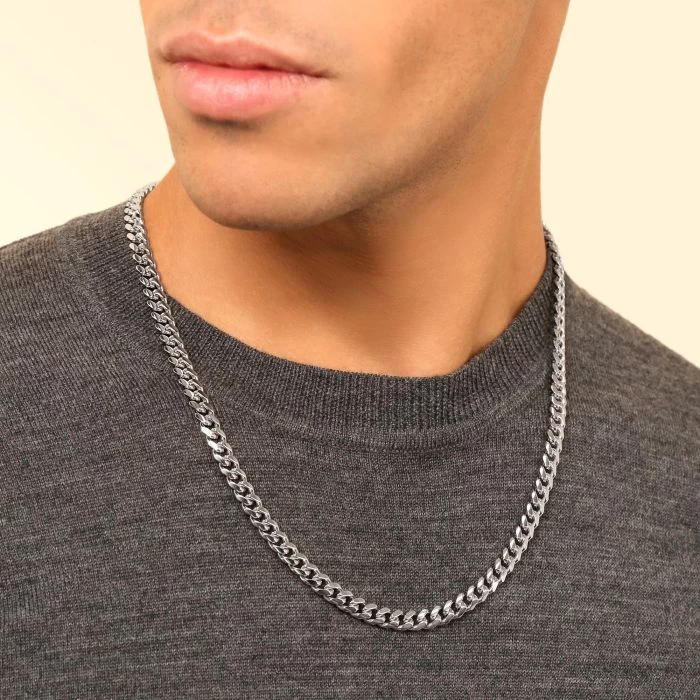 Sterling Silver 7mm Diamond Cut Cuban Chain Necklace 2 Sterling Silver 7mm Diamond Cut Cuban Chain Necklace - Image 2