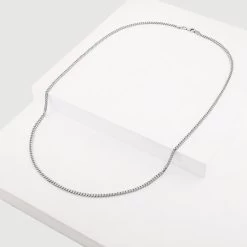 Sterling Silver 2.7mm Diamond Cut Cuban Chain Necklace -Fashion Accessories Store sterling silver cuban chain whole view grey tchcbn27 2000q6