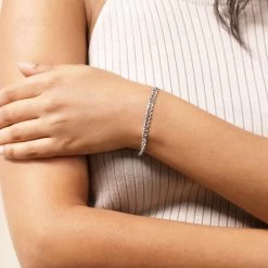Sterling Silver 4.3mm Diamond Cut Curb Link Bracelet -Fashion Accessories Store sterling silver curb bracelet female model near vw tchbrcu43 2000q6 1