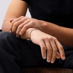 Sterling Silver 4.3mm Diamond Cut Curb Link Bracelet -Fashion Accessories Store sterling silver curb bracelet male model close view tchbrcu43 2000q6