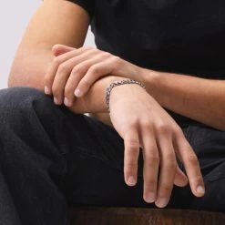 Sterling Silver 7.3mm Diamond Cut Curb Link Bracelet -Fashion Accessories Store sterling silver curb bracelet male model close view tchbrcu73 2000q6