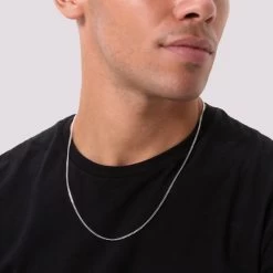 Sterling Silver 2mm Diamond Cut Curb Chain Necklace -Fashion Accessories Store sterling silver curb bracelet male model close view tchcu2 2000q6