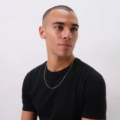 Sterling Silver 2mm Diamond Cut Curb Chain Necklace -Fashion Accessories Store sterling silver curb bracelet male model far view tchcu2 2000q6