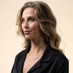 Sterling Silver 1.5mm Diamond Cut Curb Chain Necklace 10 Sterling Silver 1.5mm Diamond Cut Curb Chain Necklace -Fashion Accessories Store sterling silver curb chain female model far view tchcu15 2000q6