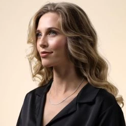 Sterling Silver 2mm Diamond Cut Curb Chain Necklace -Fashion Accessories Store sterling silver curb chain female model far view tchcu2 2000q6