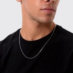 Sterling Silver 1.5mm Diamond Cut Curb Chain Necklace 11 Sterling Silver 1.5mm Diamond Cut Curb Chain Necklace -Fashion Accessories Store sterling silver curb chain male model close view tchcu15 2000q6