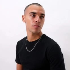 Sterling Silver 5.4mm Diamond Cut Curb Chain Necklace -Fashion Accessories Store sterling silver curb chain male model far view tchcu54 2000q6