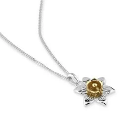 Sterling Silver Gold Plated MARCH DAFFODIL Necklace With Curb Chain -Fashion Accessories Store sterling silver daffodil march necklace with chainangle