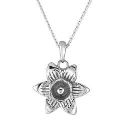 Sterling Silver MARCH DAFFODIL Necklace With Curb Chain