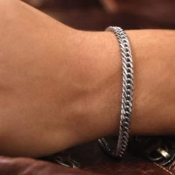 Sterling Silver 5.7mm Double Curb Bracelet Diamond Cut -Fashion Accessories Store sterling silver double curb bracelet male model near view tchbr hb57 0423 2000q6