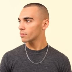 Sterling Silver 5.7mm Diamond Cut Double Curb Chain Necklace -Fashion Accessories Store sterling silver double curb chain male model far view tchhb57 0423 2000q6