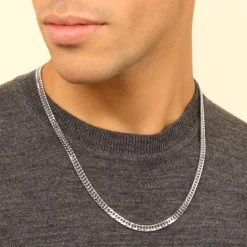 Sterling Silver 5.7mm Diamond Cut Double Curb Chain Necklace -Fashion Accessories Store sterling silver double curb chain male model near view tchhb57 0423 2000q6
