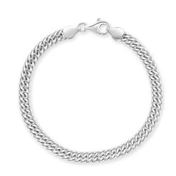 Sterling Silver 5.7mm Double Curb Bracelet Diamond Cut