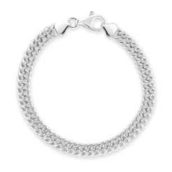 Sterling Silver 6.7mm Double Curb Bracelet Diamond Cut