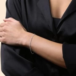 Sterling Silver 2mm Diamond Cut Figaro Link Bracelet -Fashion Accessories Store sterling silver figaro bracelet female model close view tchbrfg21 2000q6