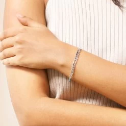 Sterling Silver 5.7mm Diamond Cut Figaro Link Bracelet -Fashion Accessories Store sterling silver figaro bracelet female model near vw tchbrfg57 2000q6 1