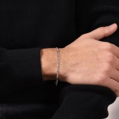 Sterling Silver 3mm Diamond Cut Figaro Link Bracelet -Fashion Accessories Store sterling silver figaro bracelet male model close view tchbrfg3 2000q6