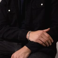 Sterling Silver 7.6mm Diamond Cut Figaro Link Bracelet 8 Sterling Silver 7.6mm Diamond Cut Figaro Link Bracelet -Fashion Accessories Store sterling silver figaro bracelet male model far view tchbrfg76 2000q6