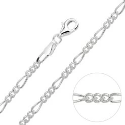 Sterling Silver 2.1mm Diamond Cut Figaro Chain Necklace