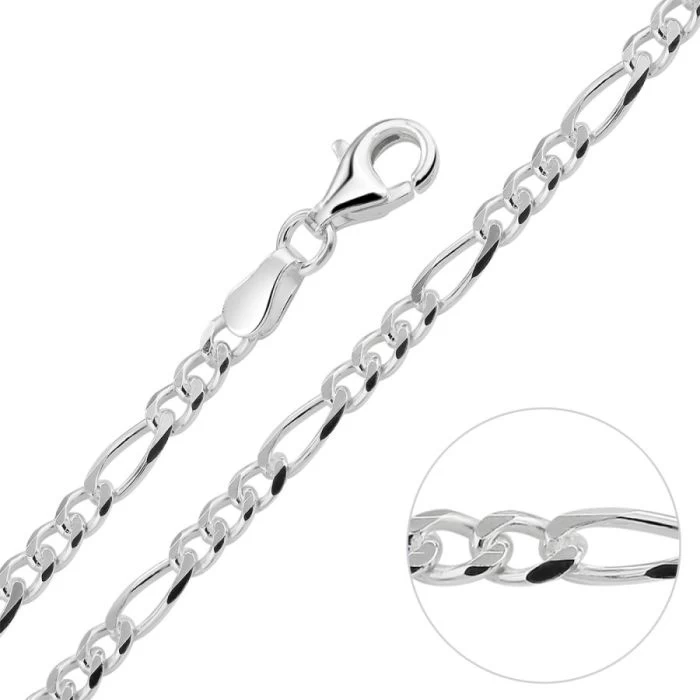 Sterling Silver 3mm Diamond Cut Figaro Chain Necklace 1 Sterling Silver 3mm Diamond Cut Figaro Chain Necklace