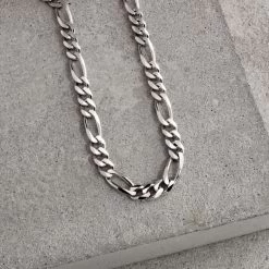Sterling Silver 5.7mm Diamond Cut Figaro Chain Necklace -Fashion Accessories Store sterling silver figaro chain 57mm 1
