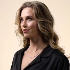 Sterling Silver 2.1mm Diamond Cut Figaro Chain Necklace -Fashion Accessories Store sterling silver figaro chain female model far view tchdcfg21 2000q6 1